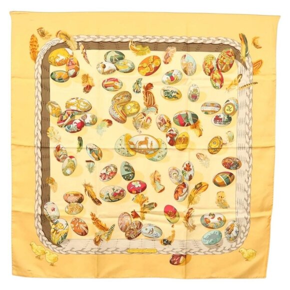 HERMES Carre 90 Scarf ""COUVEE D'HERMES"" Silk Yellow Auth 139210 - Picture 1 of 14